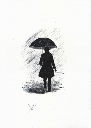 Человек с зонтом скетч