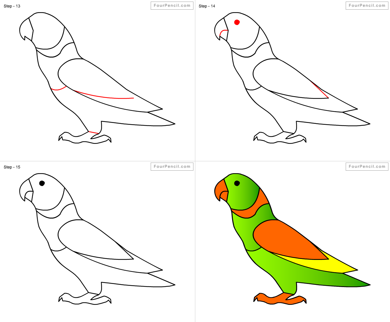 Попугай пошагово рисунок