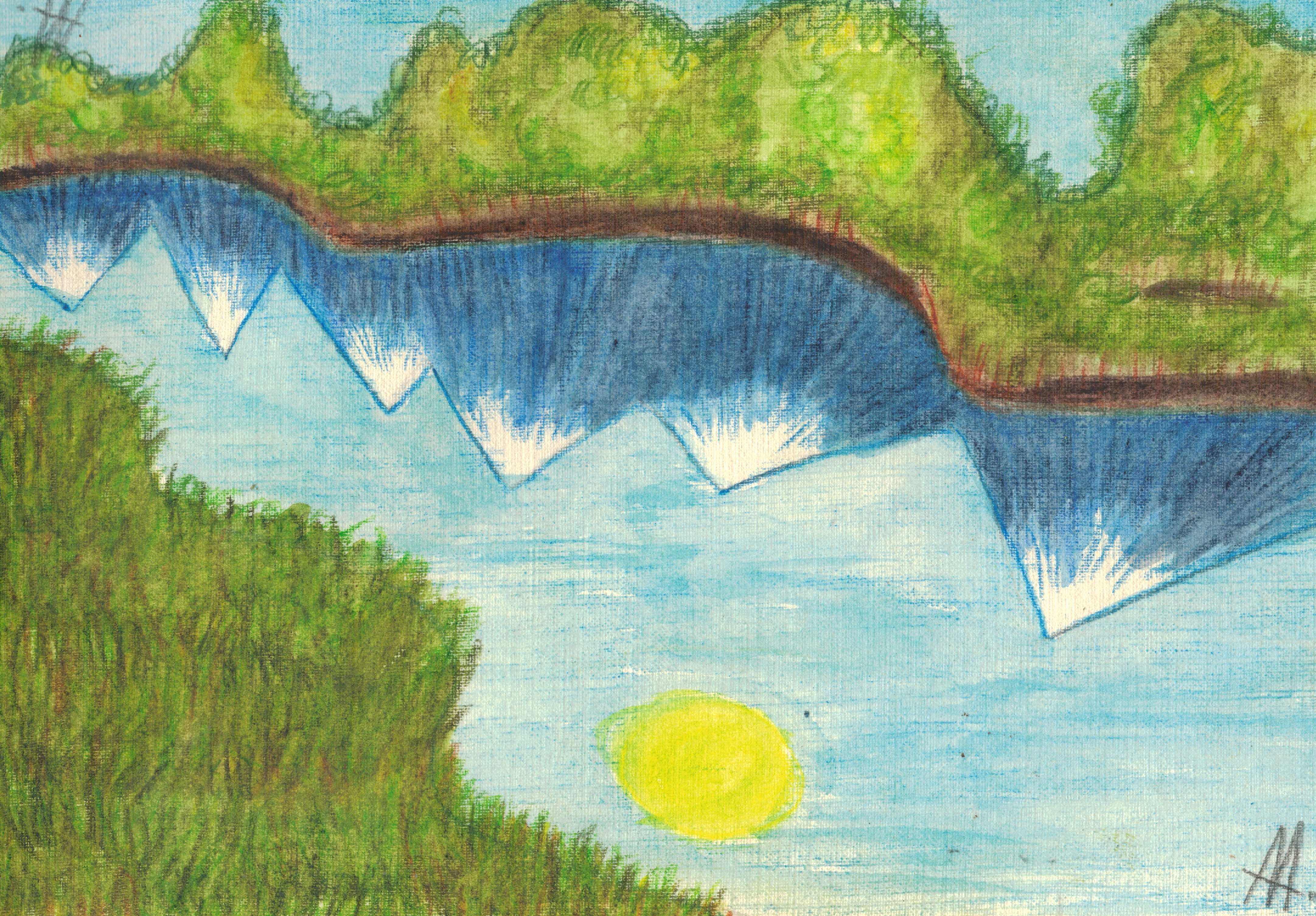 Рисунок реки озера или моря. Рисование реки. Рисунок на тему река. Речка карандашом. Нарисовать реку.