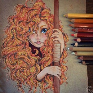 Принцессы цветными карандашами