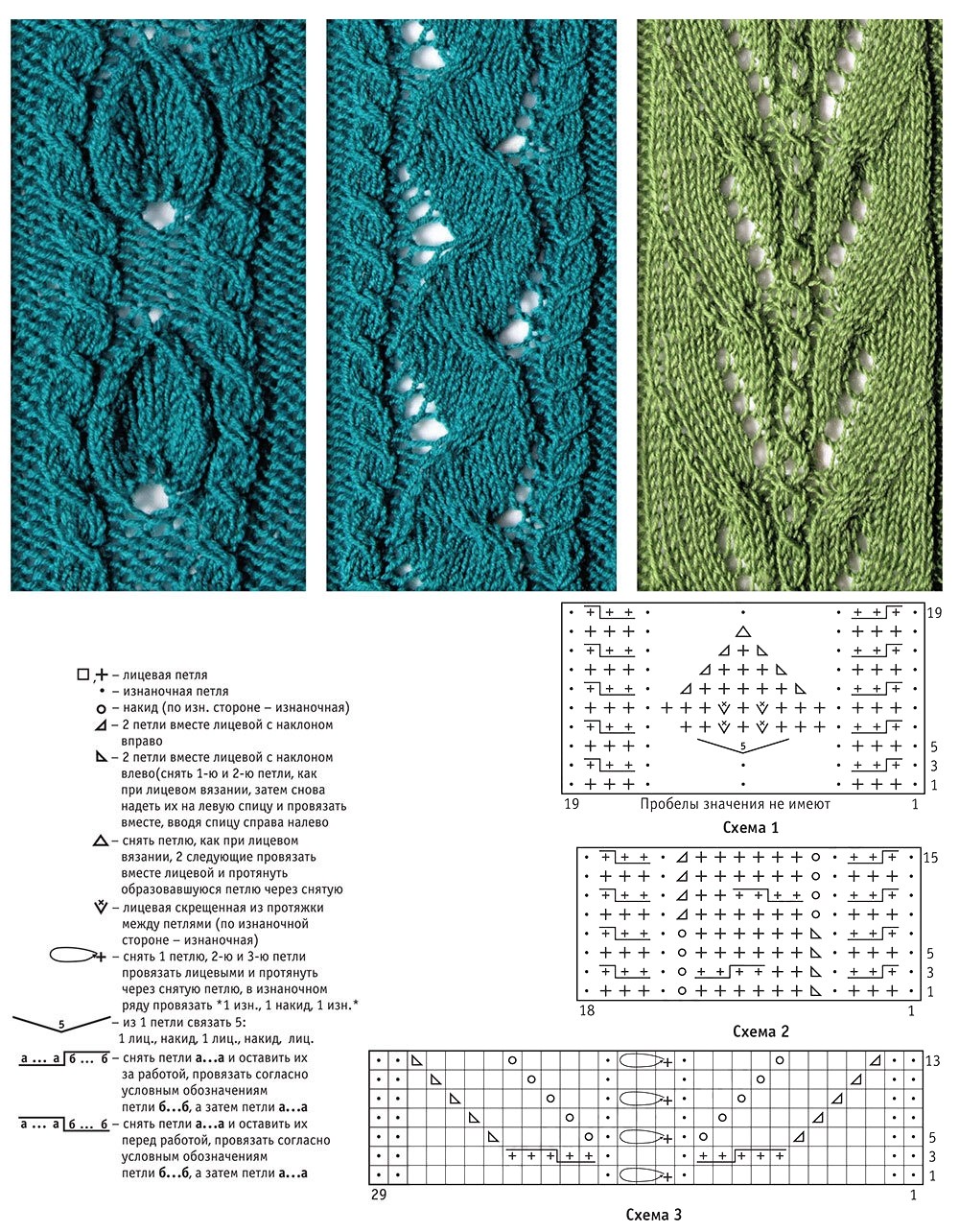Вязание спицами узор листики схема описание