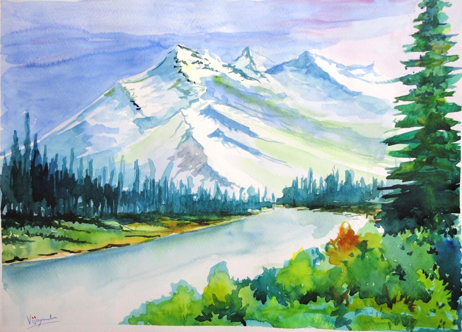 Рисунок красивых гор. Горы воздушная перспектива гуашь. Горный Алтай акварелевые горы. Пейзаж гуашью. Пейзажи для рисования.
