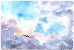 Нарисованное небо с облаками красками