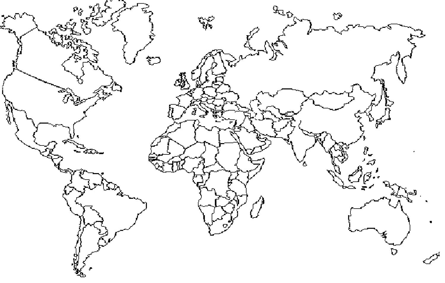 Карта мира с границами стран для раскрашивания
