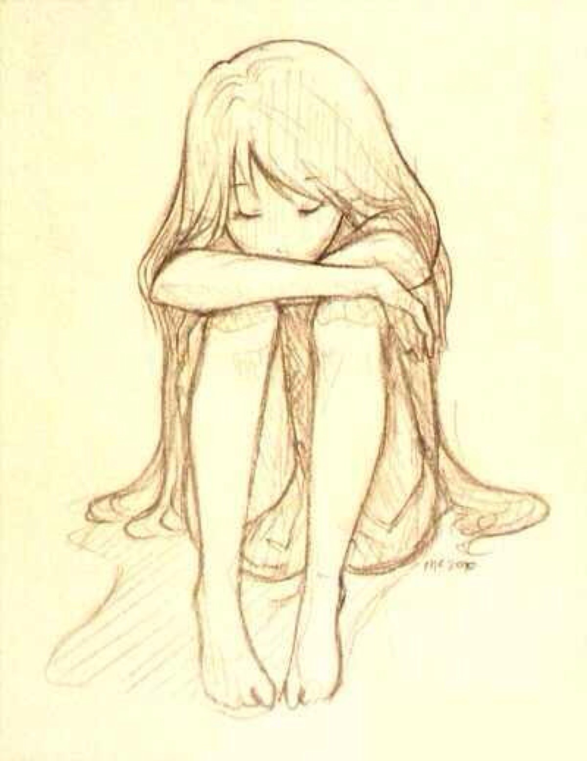 Сидеть обняв колени. Рисунки карандашом грустные. Рисунки для срисовки грустные девушки. Девочка сидит рисунок. Грустные картинки для срисовки.