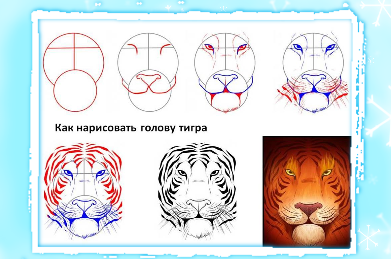 Как рисовать тигра на лице