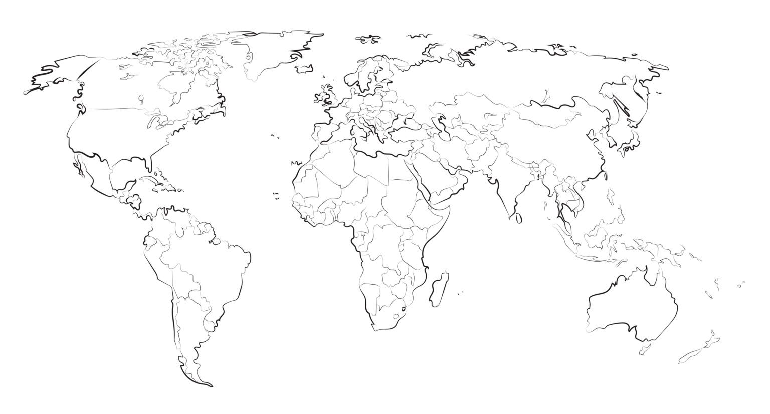 Контурная карта мира для печати с границами стран