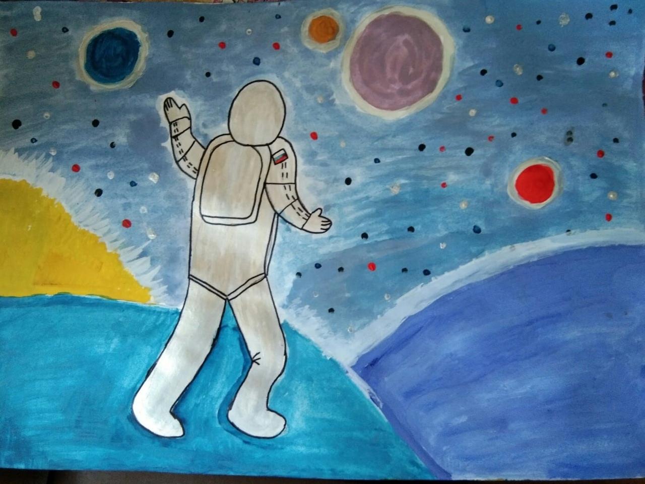 Рисунок ко дню космонавтики 3 класс красками. Рисунок на тему космос. Детский рисунок на тему космос. Рисование на тему день космонавтики. Детские рисунки на тему космос.