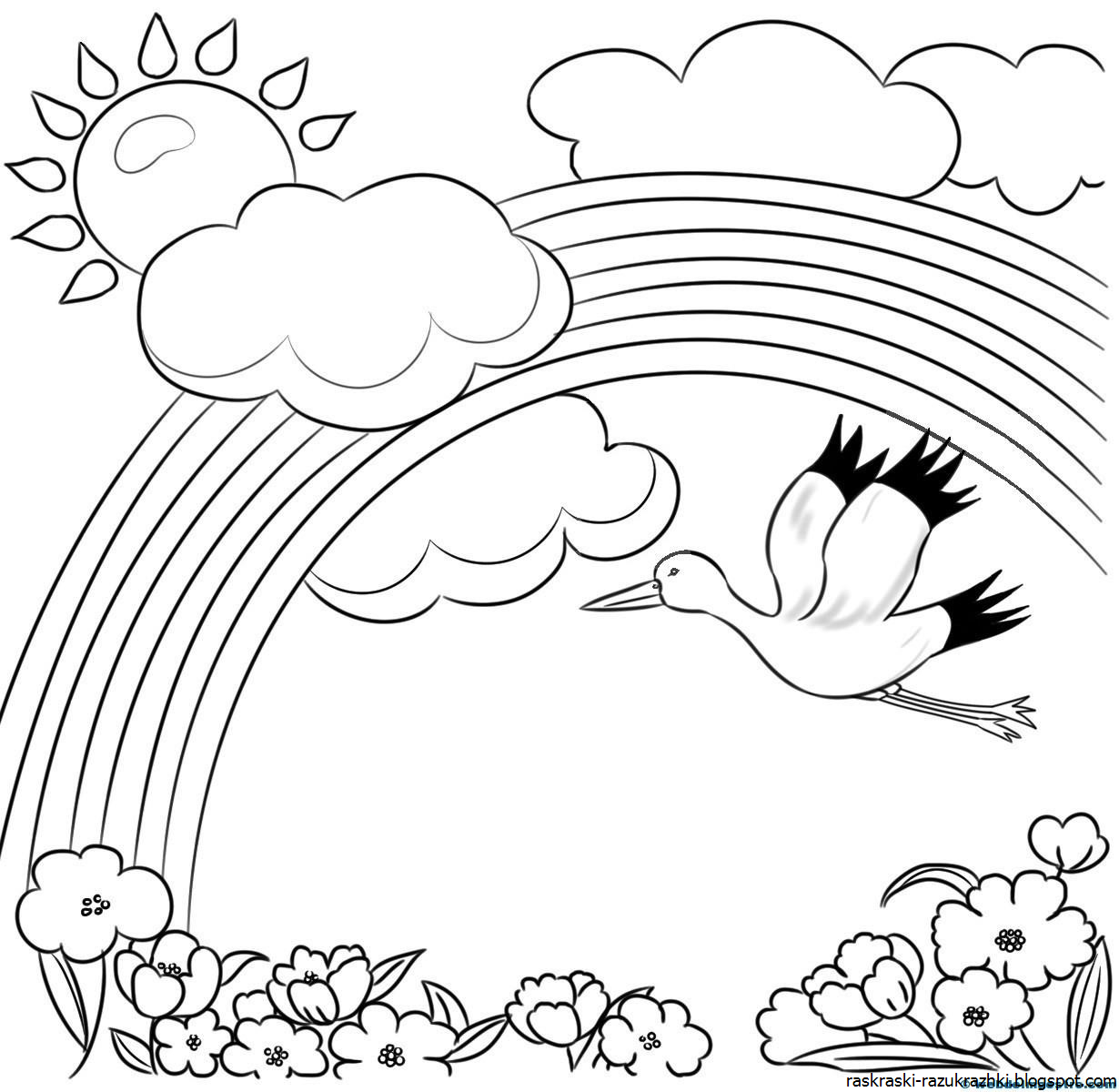 Картинка радуга раскраска для детей распечатать