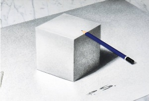 Куб карандашом с тенью