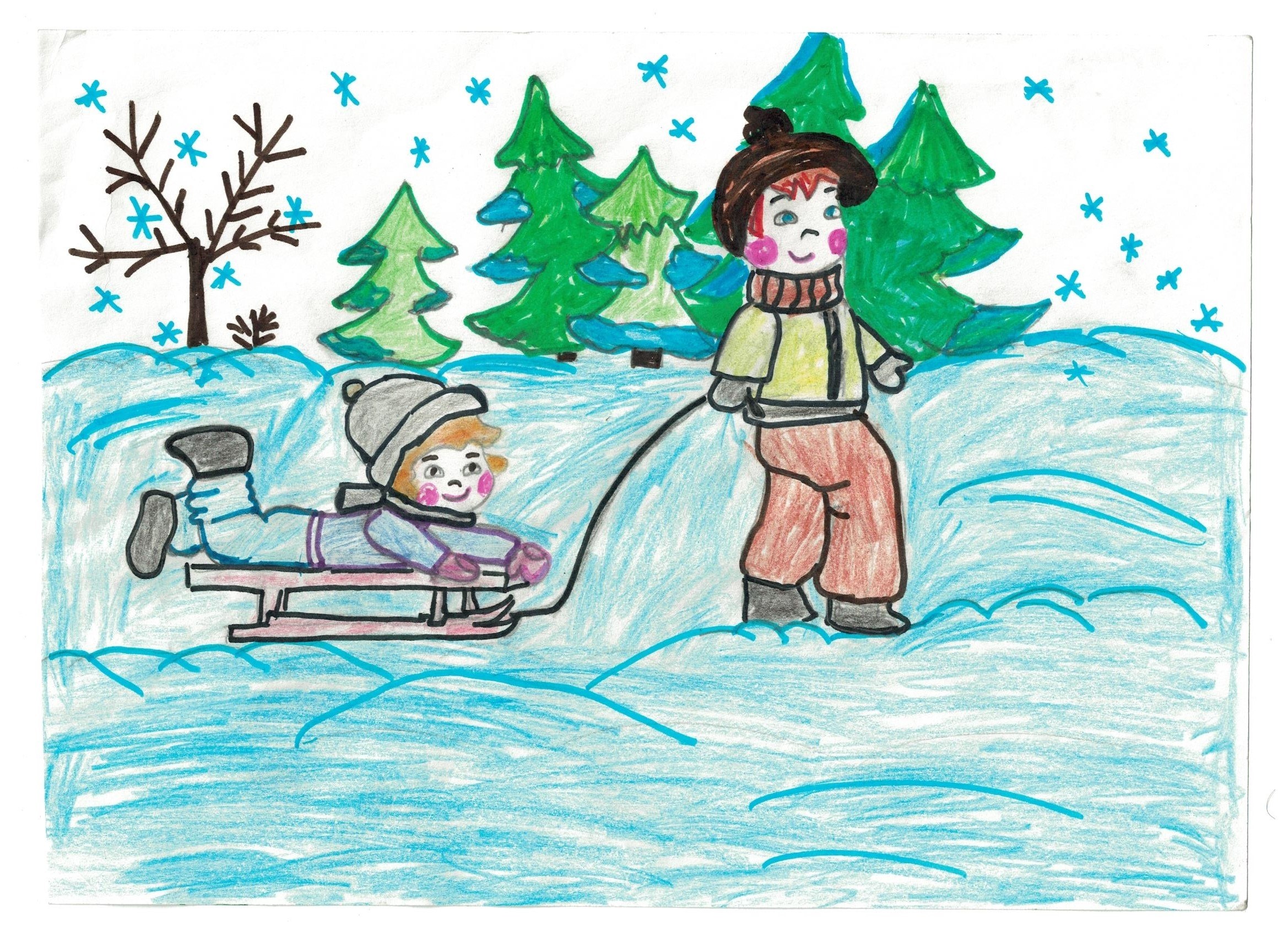 Нарисовать детей зимой легко. Горка для рисования. Санки рисунок для детей. Мальчик на Горке рисунок. Рисунок про катания на санках.