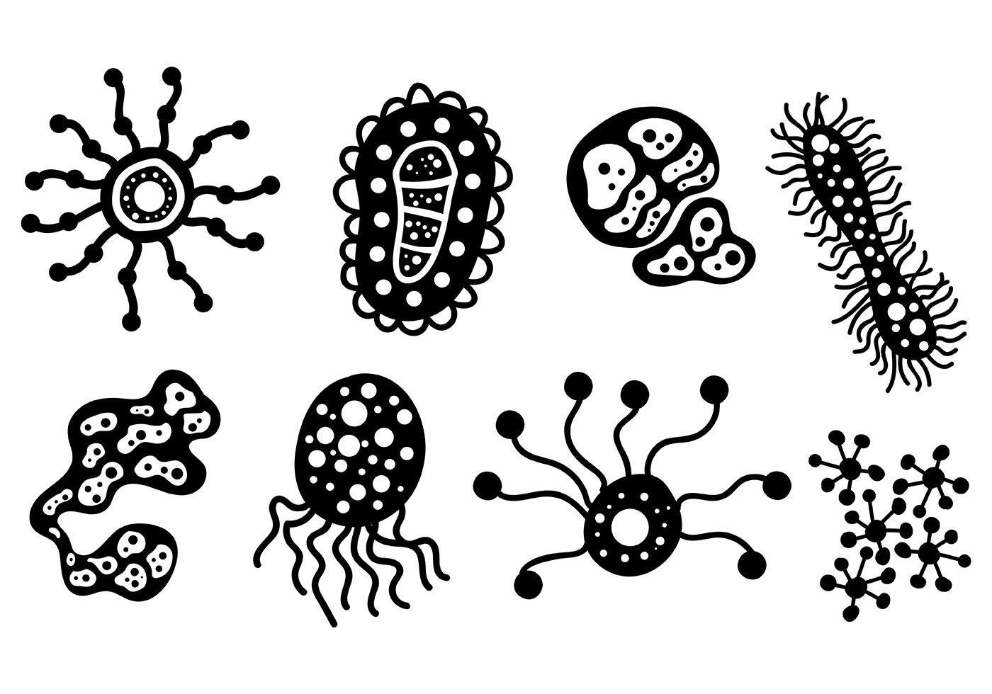 Бактерии вирусы паразиты. Микроб, бактерия, вирус вектор. Стилизованные бактерии. Бактерии чб. Бактерии рисунок.