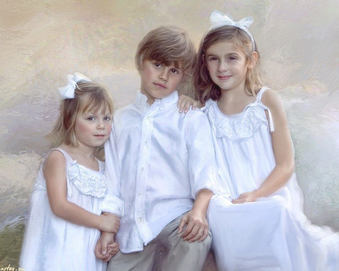 10 братьев и 1 сестра. Художник Richard Ramsey Richard. Портрет двух детей.