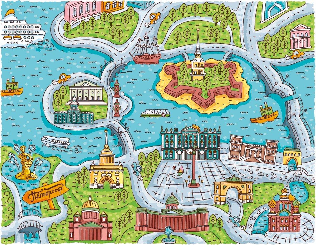 Где веселый город. Карта Санкт-Петербурга картинка для детей. Карта Петербурга для детей. Карта Санкт-Петербурга для детей с достопримечательностями. Карта путешествия для детей.