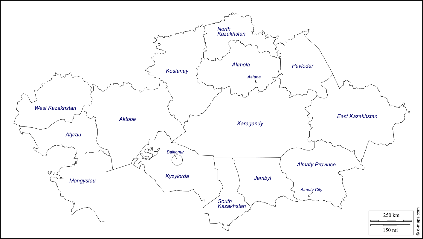 Казакстан облыстары карта