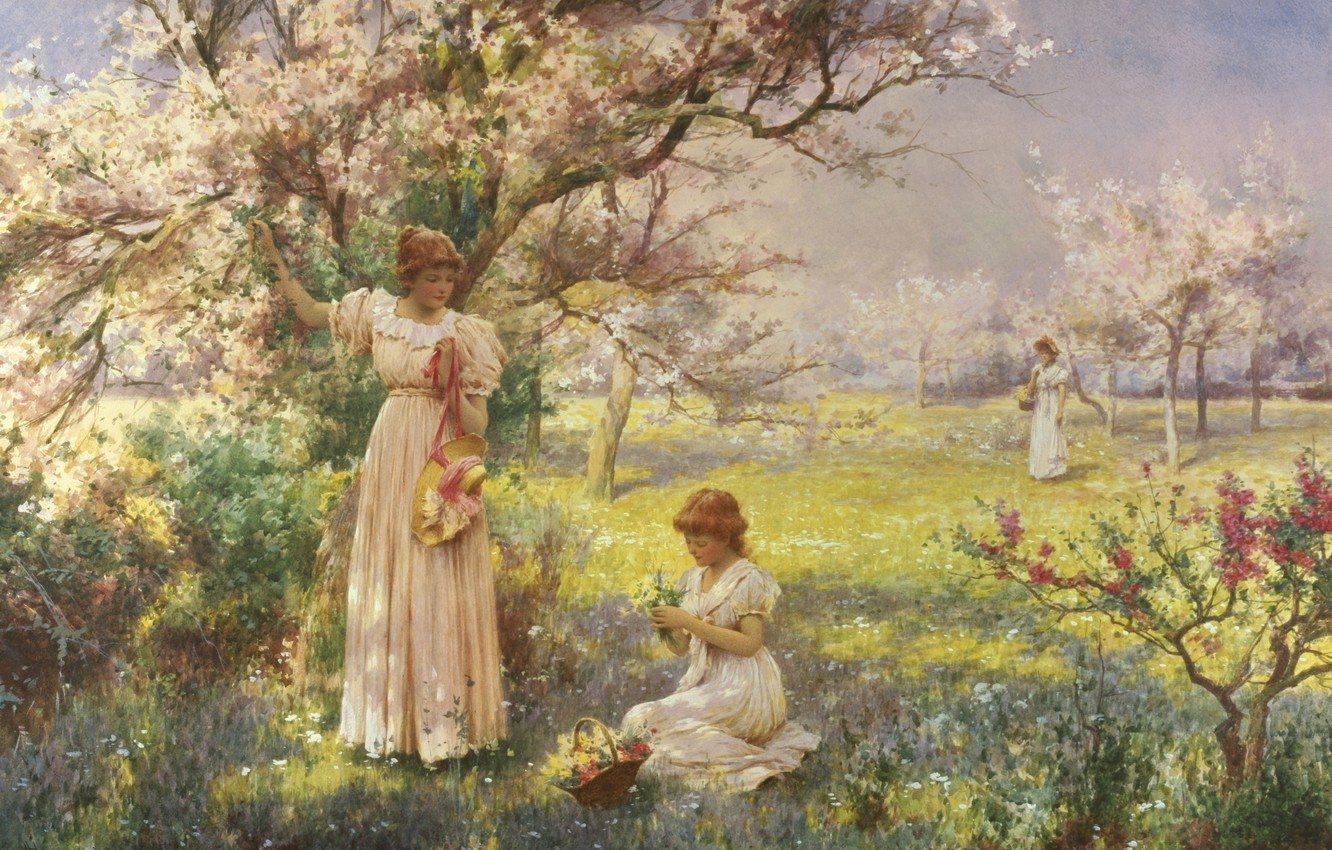 Алиса вишневый сад. Alfred augustus Glendening (1861 - 1907). Художник Alfred augustus Glendening. Маковский Яблоневый сад.