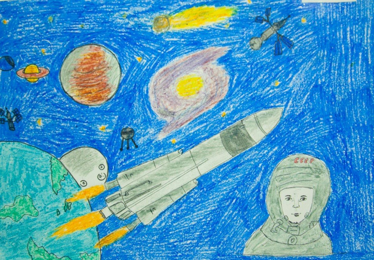 Рисунки о дне космонавтики. Рисунок на тему космос. Рисунок ко Дню космонавтики. Рисование ко Дню космонавтики. Рисунок на день космонавтики для детей.
