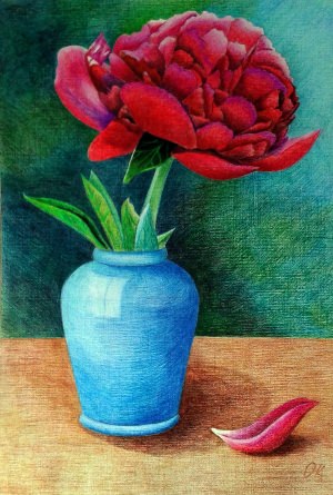 Цветы в вазе цветными карандашами