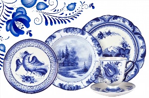 Рисунки посуда с гжельской росписью