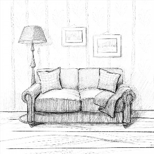 Рисунок дивана карандашом