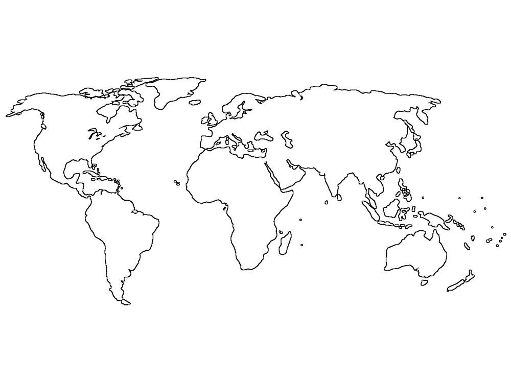Контурная карта мира распечатать черно белая