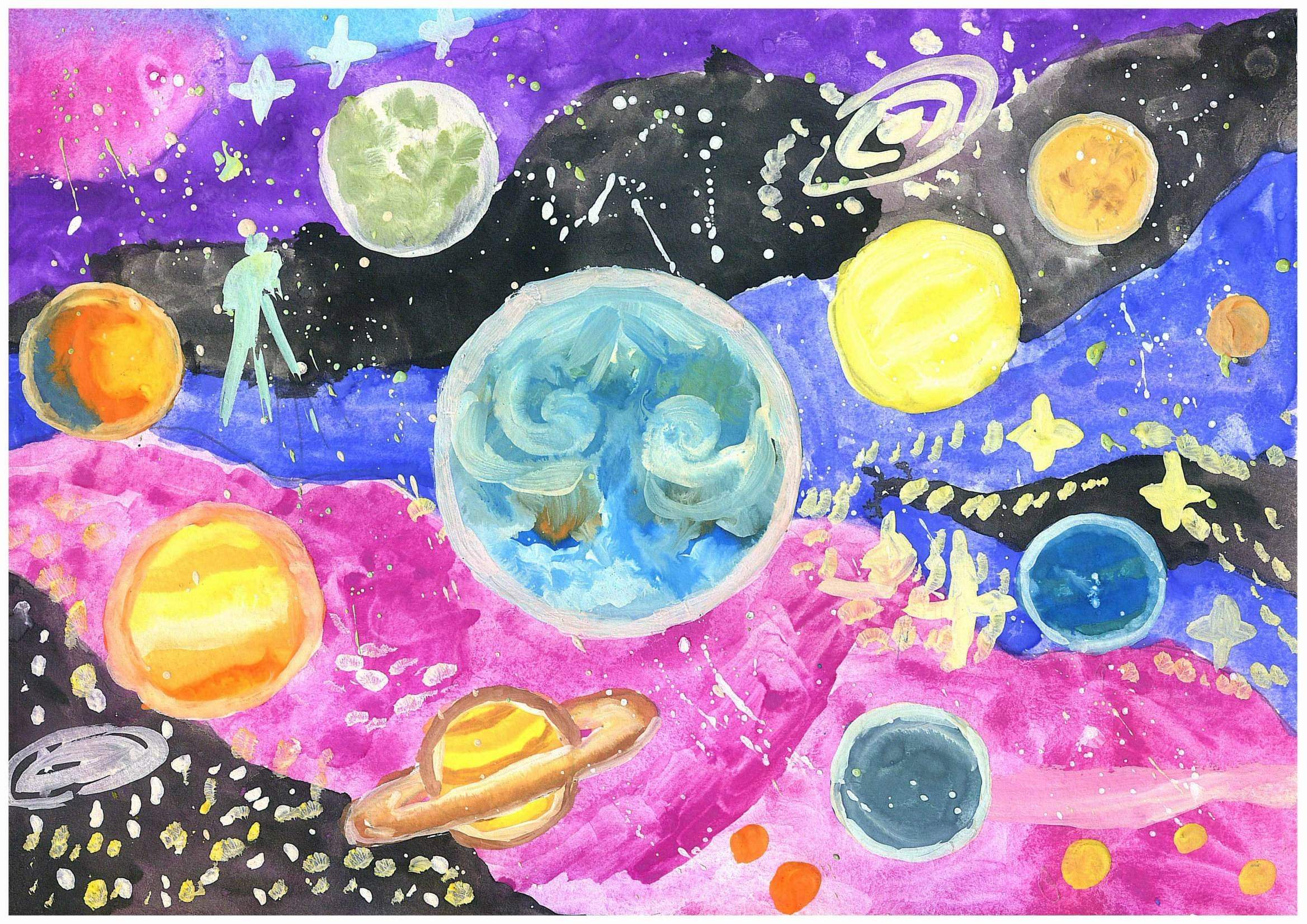 Дети рисуют космос. Рисунок на тему космос. Космос рисунки красками. Рисование для детей космос. Детские рисунки на тему космос.