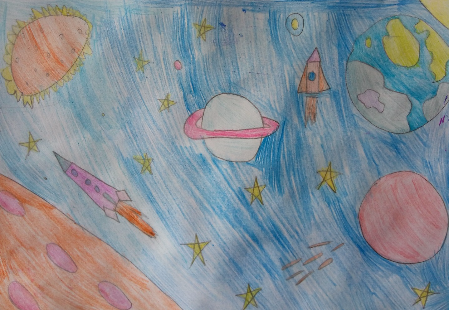 Рисуем космос 3 класс поэтапно. Рисунок на тему космос. Детские рисунки на тему космос. Космос рисунок для детей. Космос карандашом.
