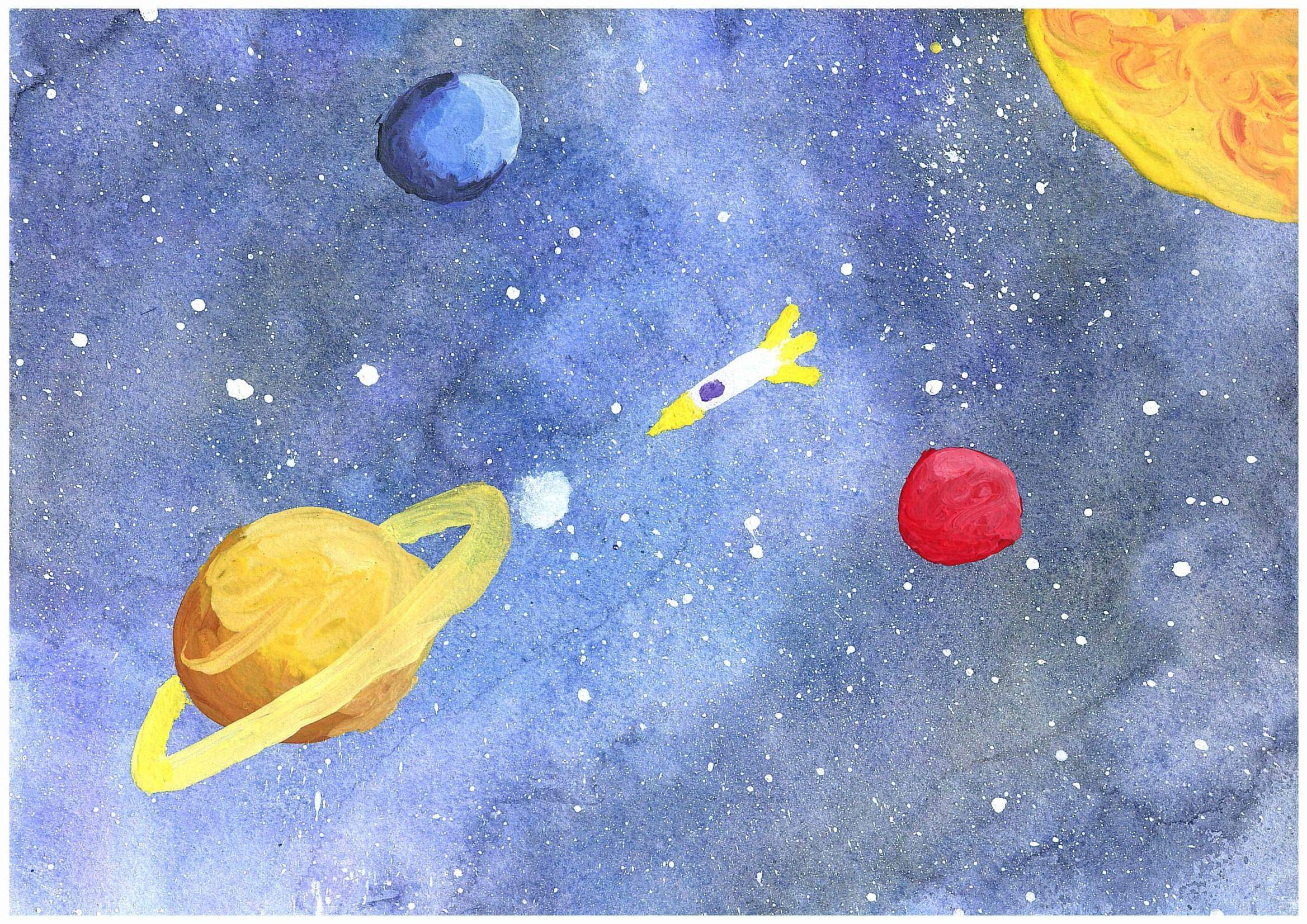 Рисуем космос пошагово. Рисунок на тему космос. Космос рисунок гуашью. Космос рисунки красками. Детям о космосе.