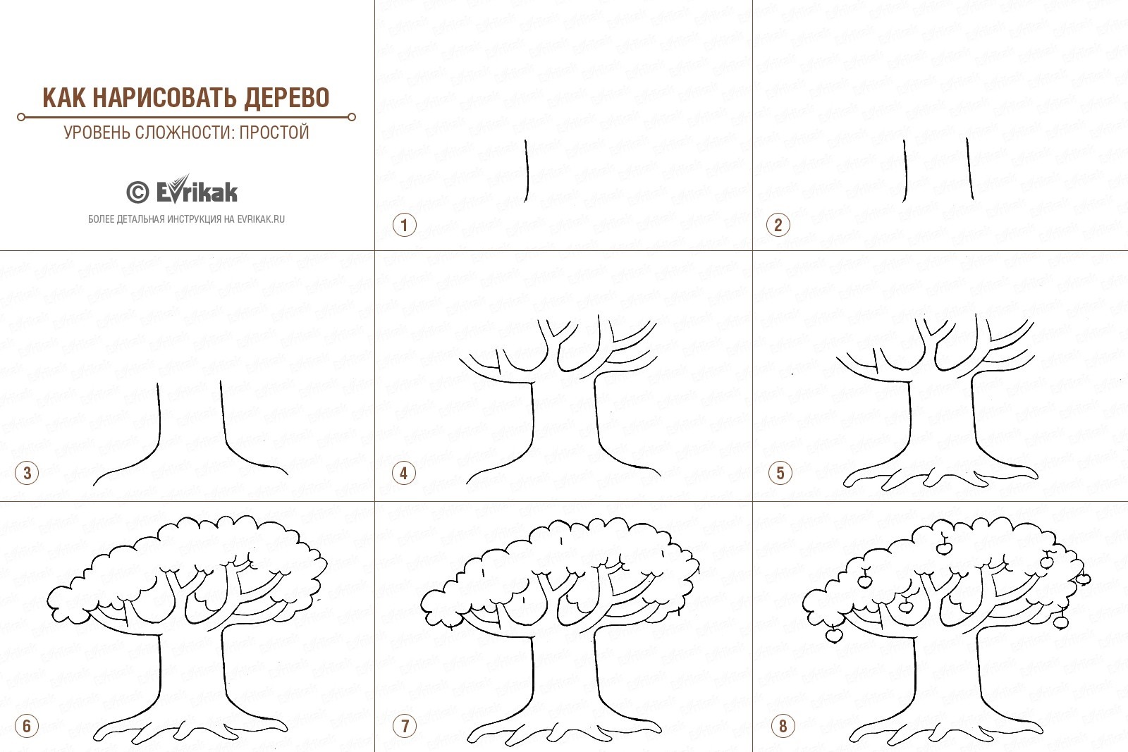 Как нарисовать дерево карандашом для детей 8 лет