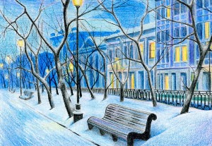 Рисунок на тему зима в городе