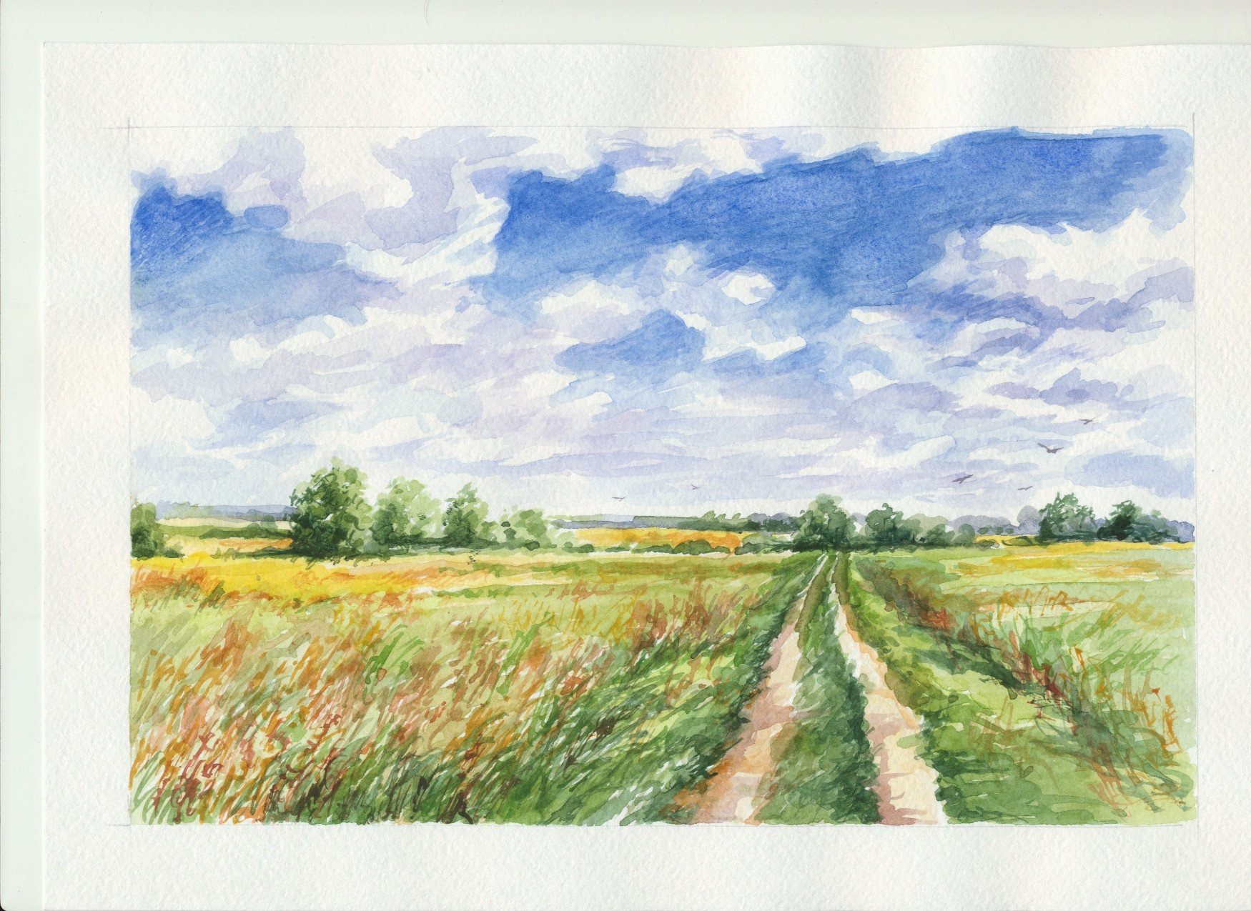 Рисунок к стихотворению на лугу. Летний пейзаж цветными карандашами. Пейзаж акварелью поле. Пейзажи для рисования. Летний пейзаж акварелью.