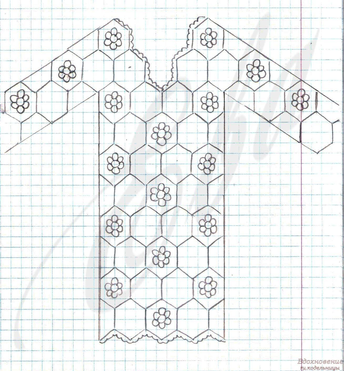 Жакет из шестиугольников крючком схема