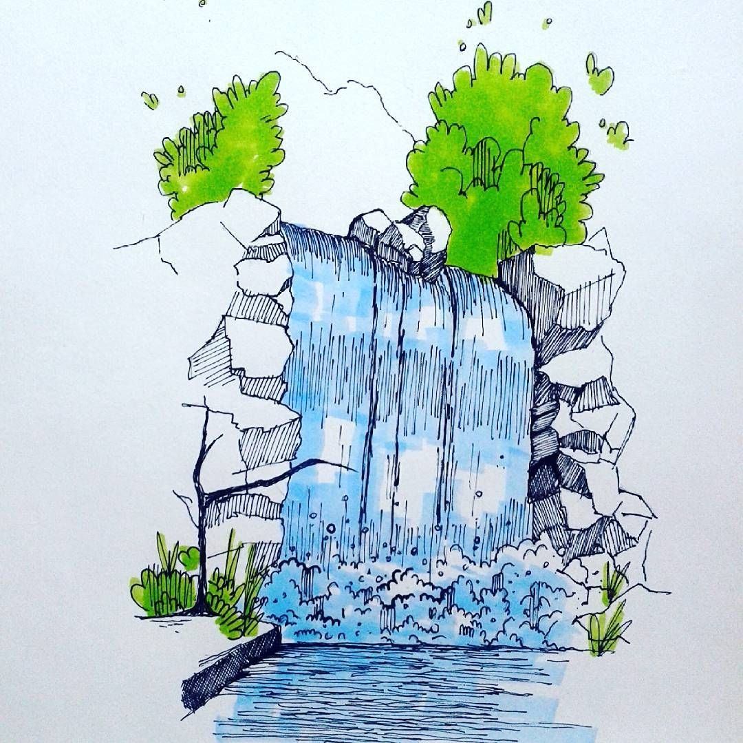 Рисунок водопад красками