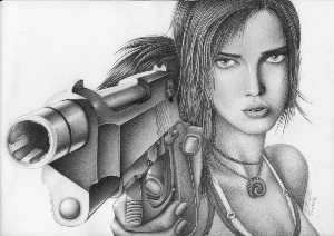 Девушка с пистолетом рисунок для срисовки