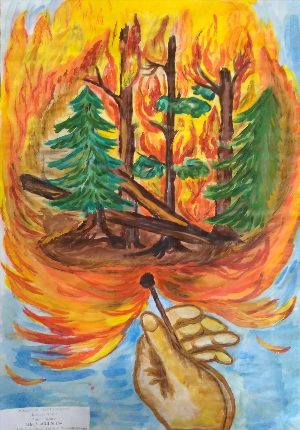Рисунок на тему пожар в лесу