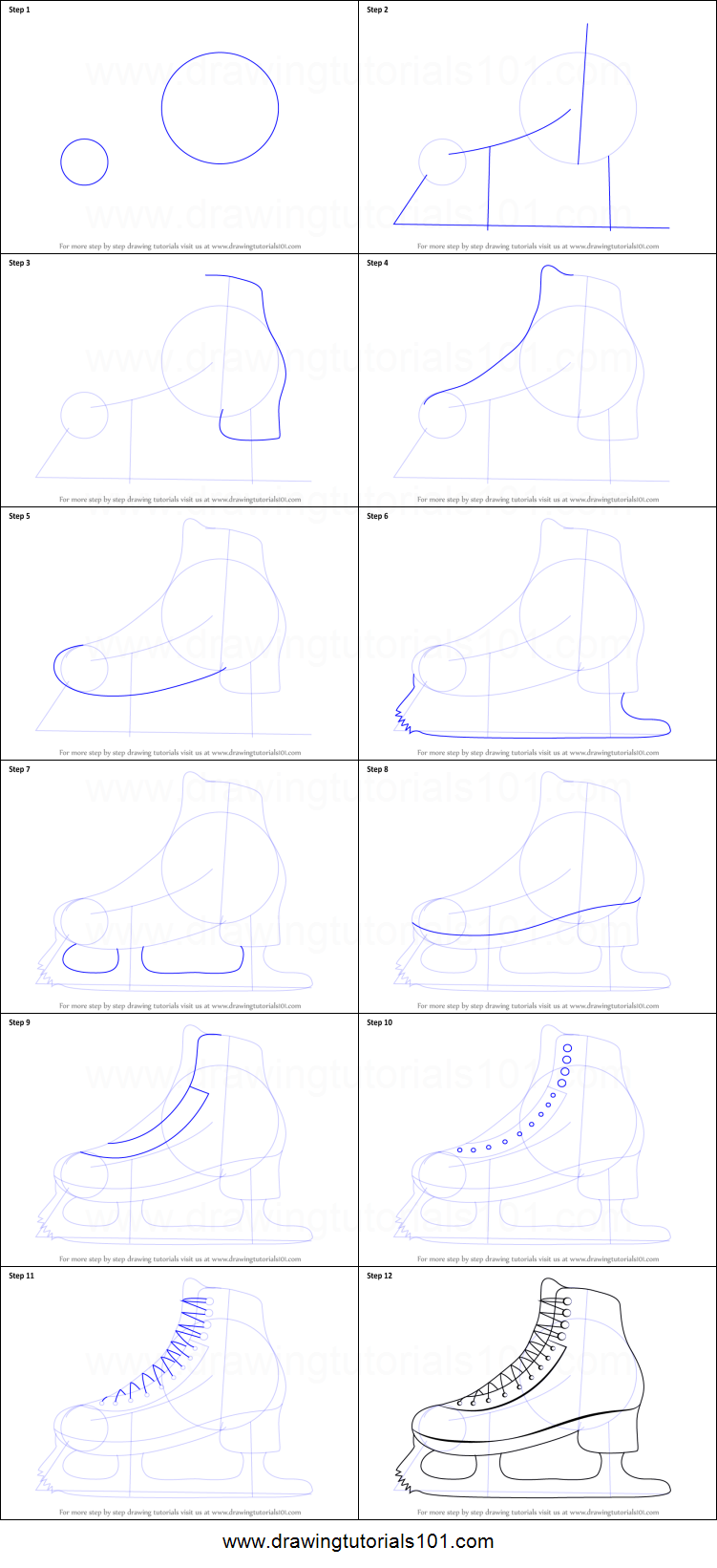 Коньки нарисовать легко поэтапно