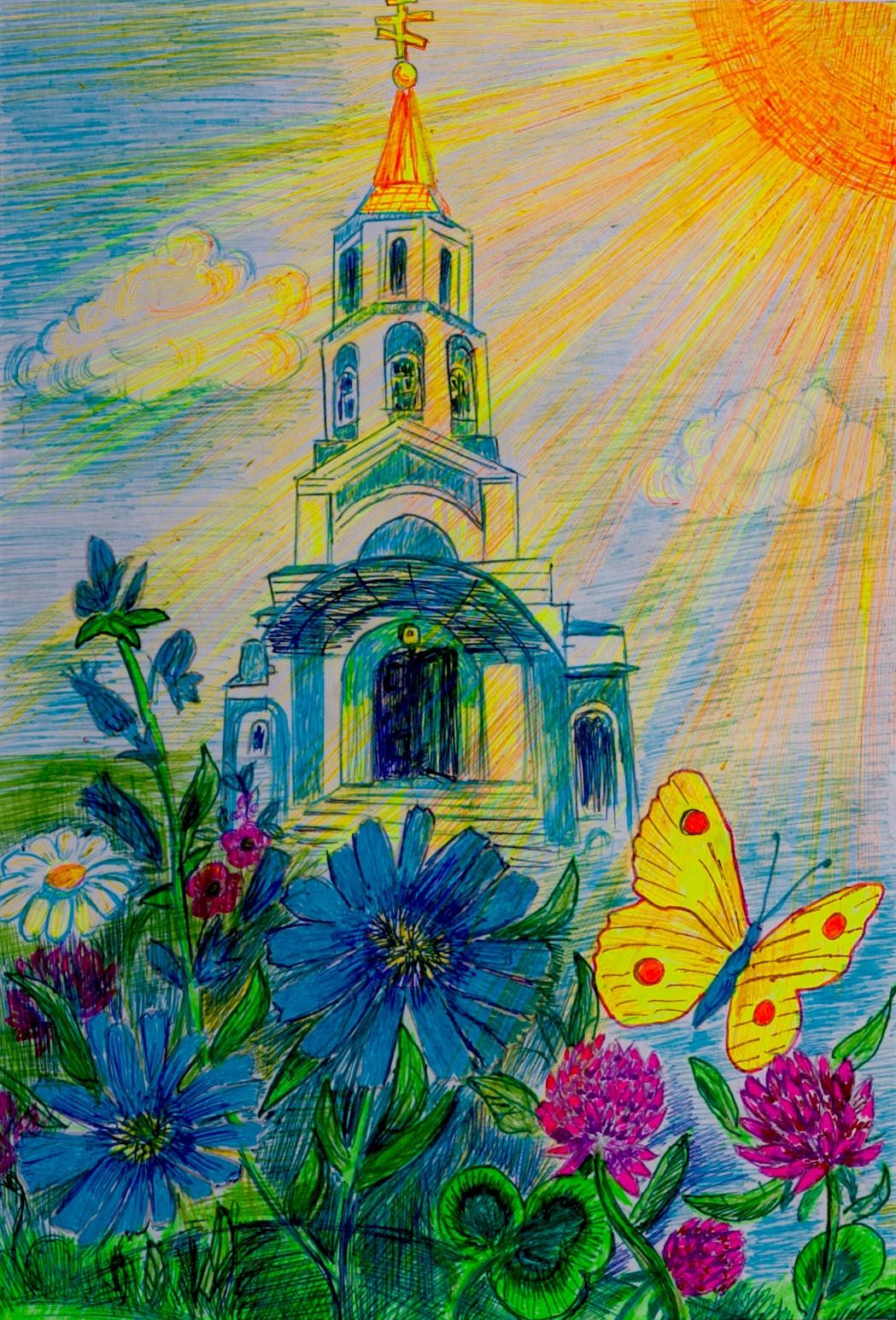 Рисунки на православную тему. Храм цветными карандашами. Церковь рисунок. Любимый храм.