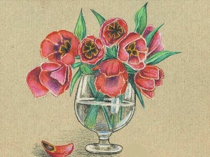 Цветы в вазе натюрморт цветными карандашами