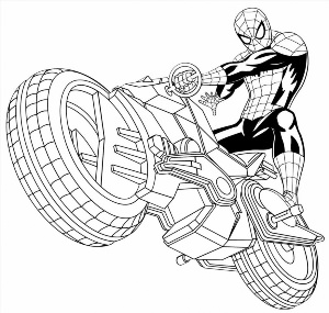 Человек паук на мотоцикле раскраска