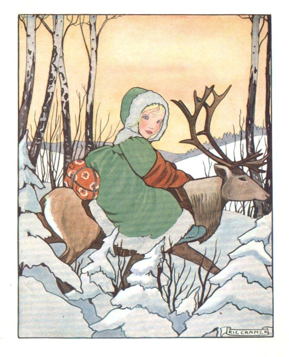 Снежная королева на олене. Иллюстрация к сказке Снежная Королева.