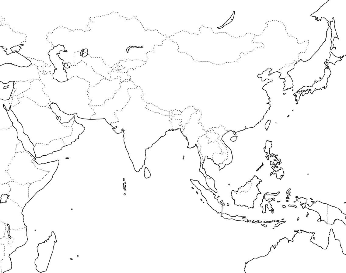 Карта субрегионов азии контурная