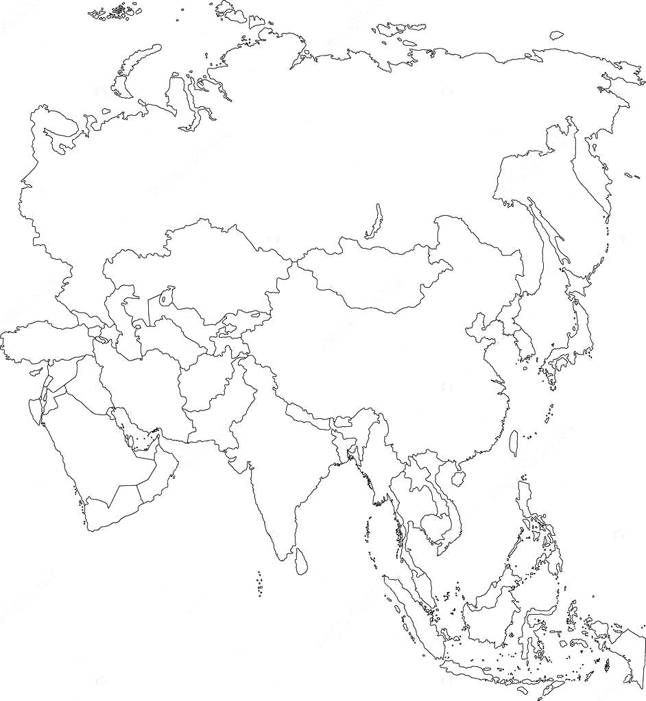 Карта евразии черно белая со странами