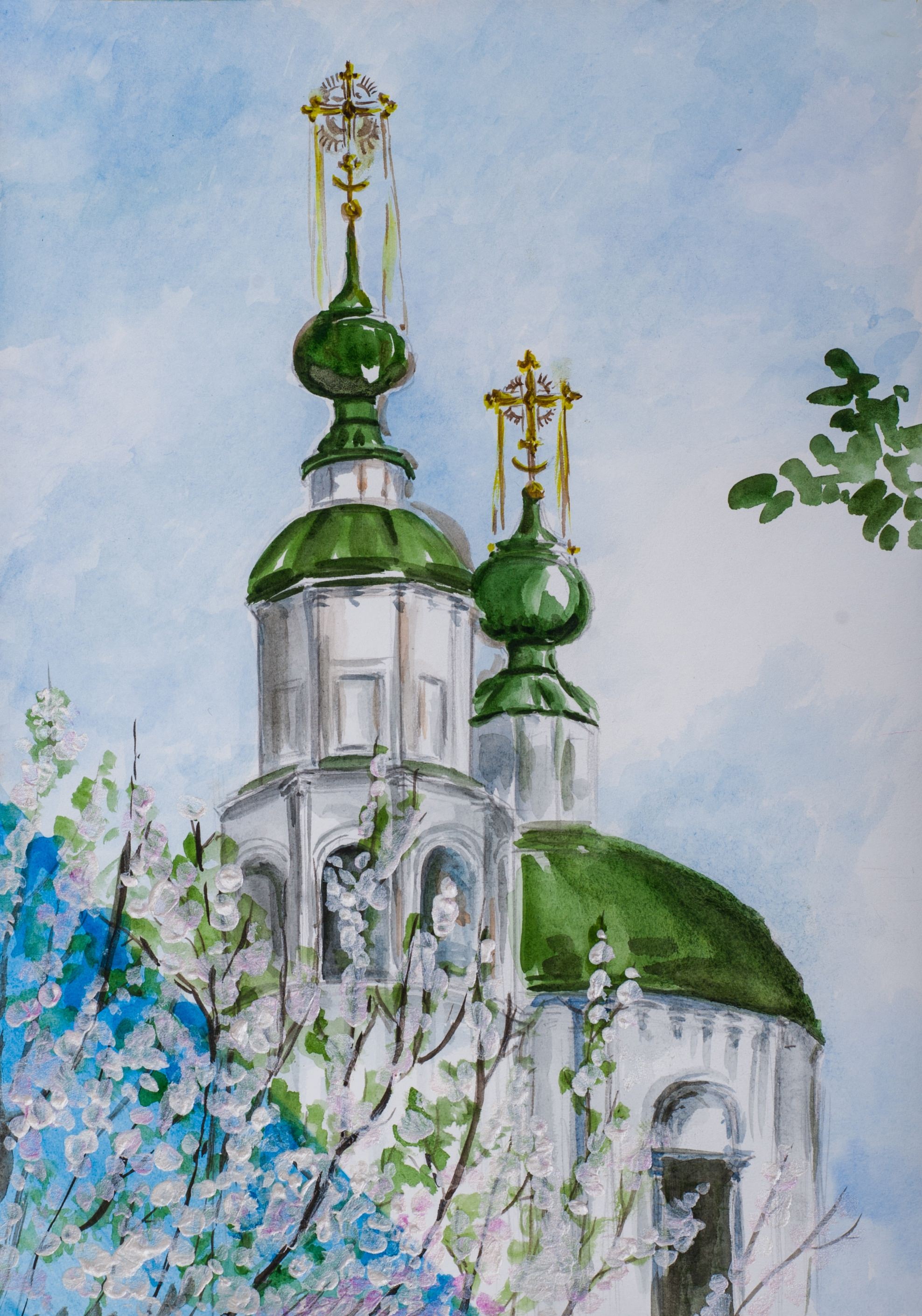 Рисунки на православную тему. Троице-Сергиева Лавра акварель. Храм красками.