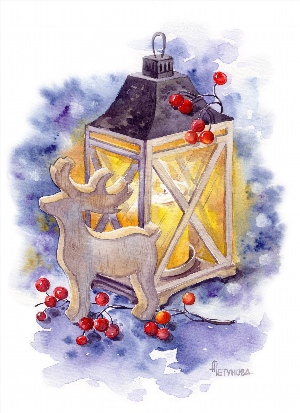 Рождественские рисунки акварелью