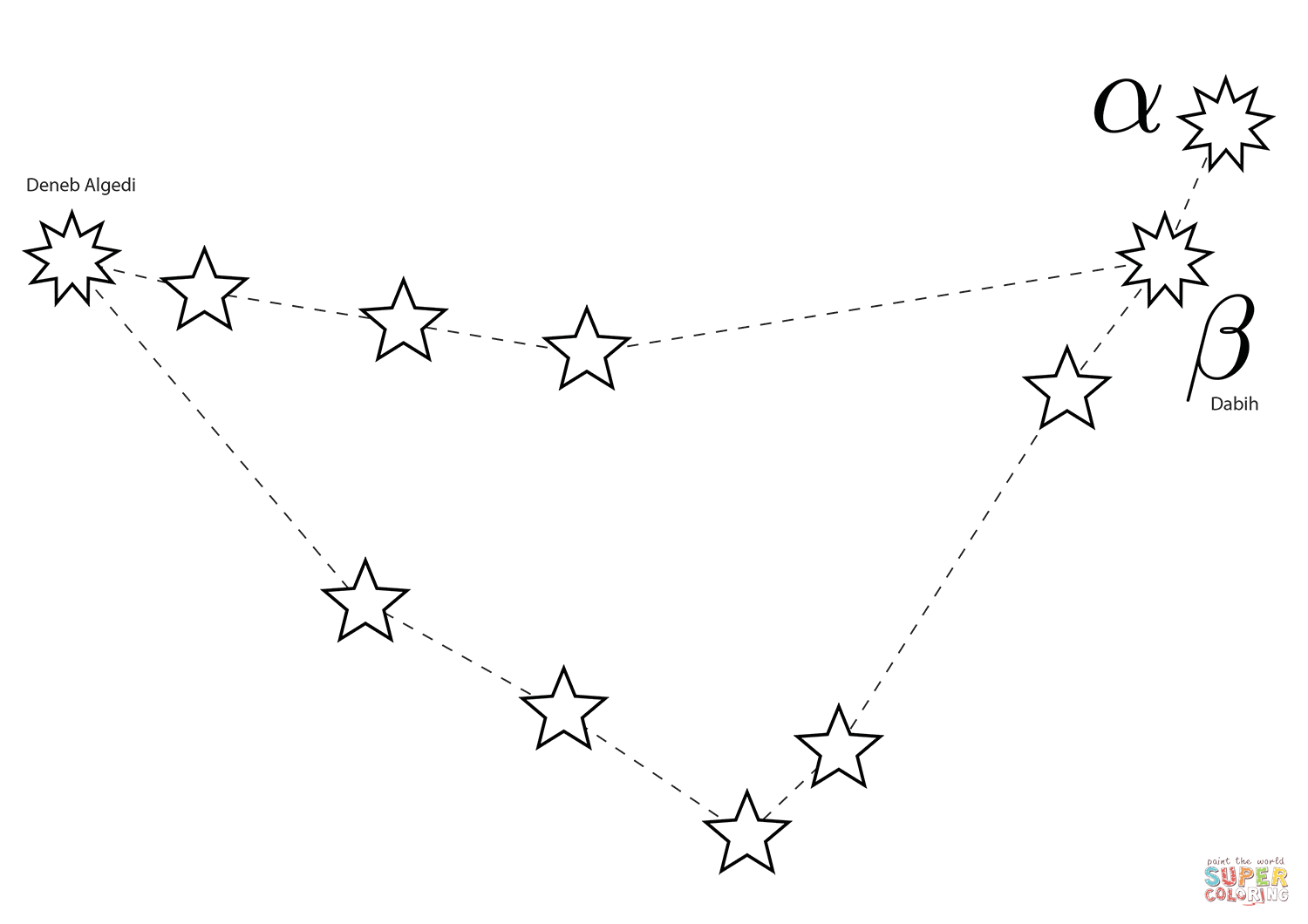 Раскраска созвездия. Козерог Созвездие схема по точкам. Созвездие козерога. Созвездия картинки для детей раскраски. Раскраска созвездия для детей.