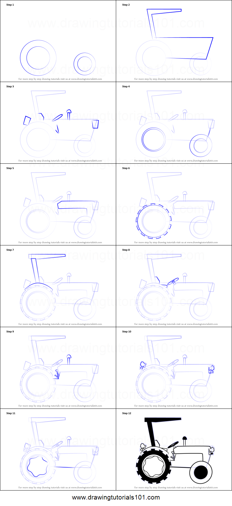 Трактор пошагово нарисовать