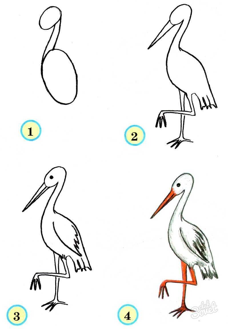 Как нарисовать журавля поэтапно