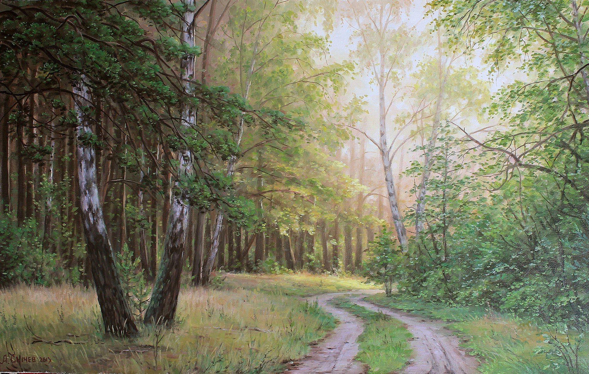 Рисунок природы леса. Картины Нижегородского художника Алексея Сычева Березовая роща.