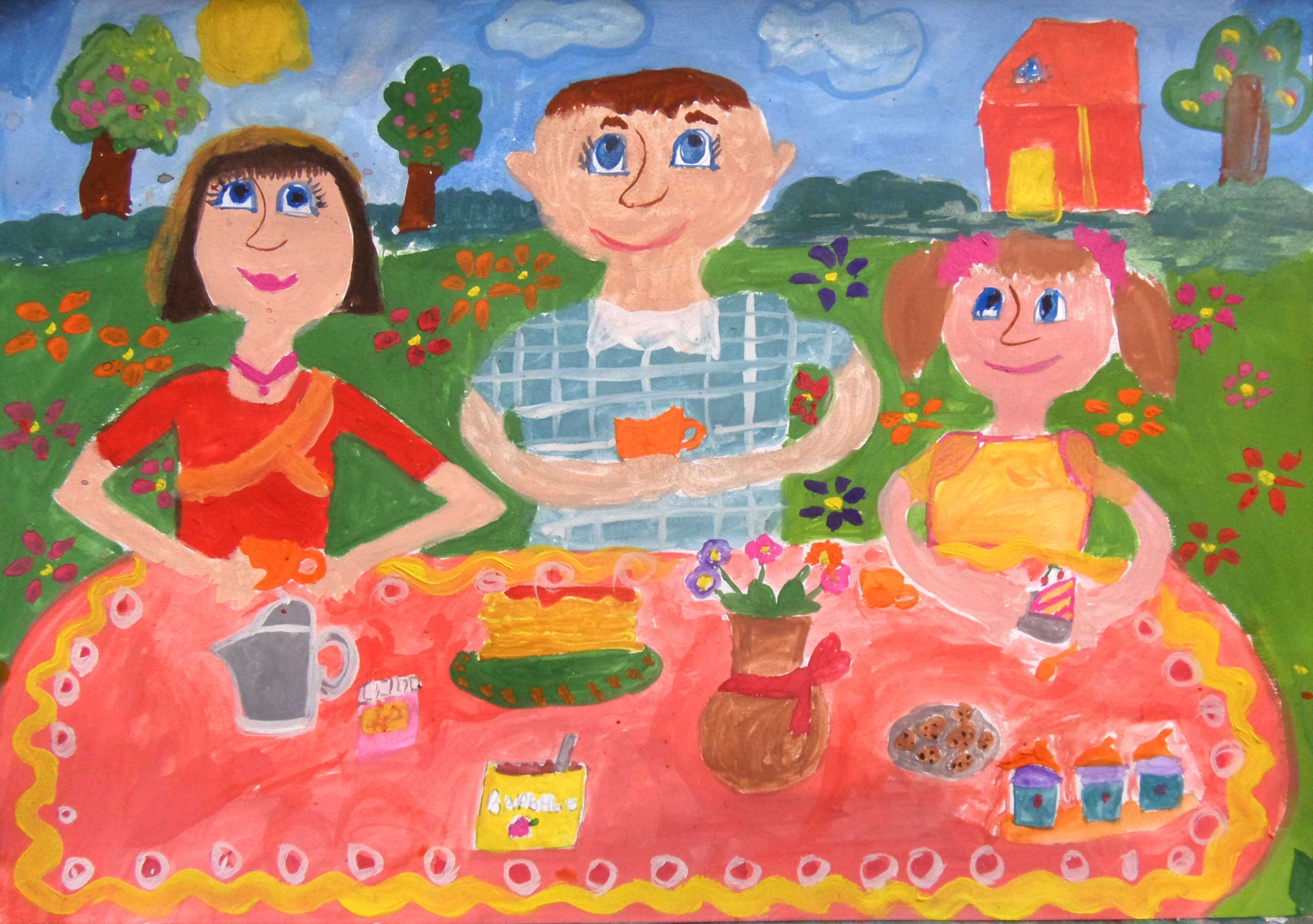 Семейные традиции в средней группе. Рисунок на тему семья. Иллюстрации на тему семейные традиции. Семейное чаепитие. Композиция на тему семья.