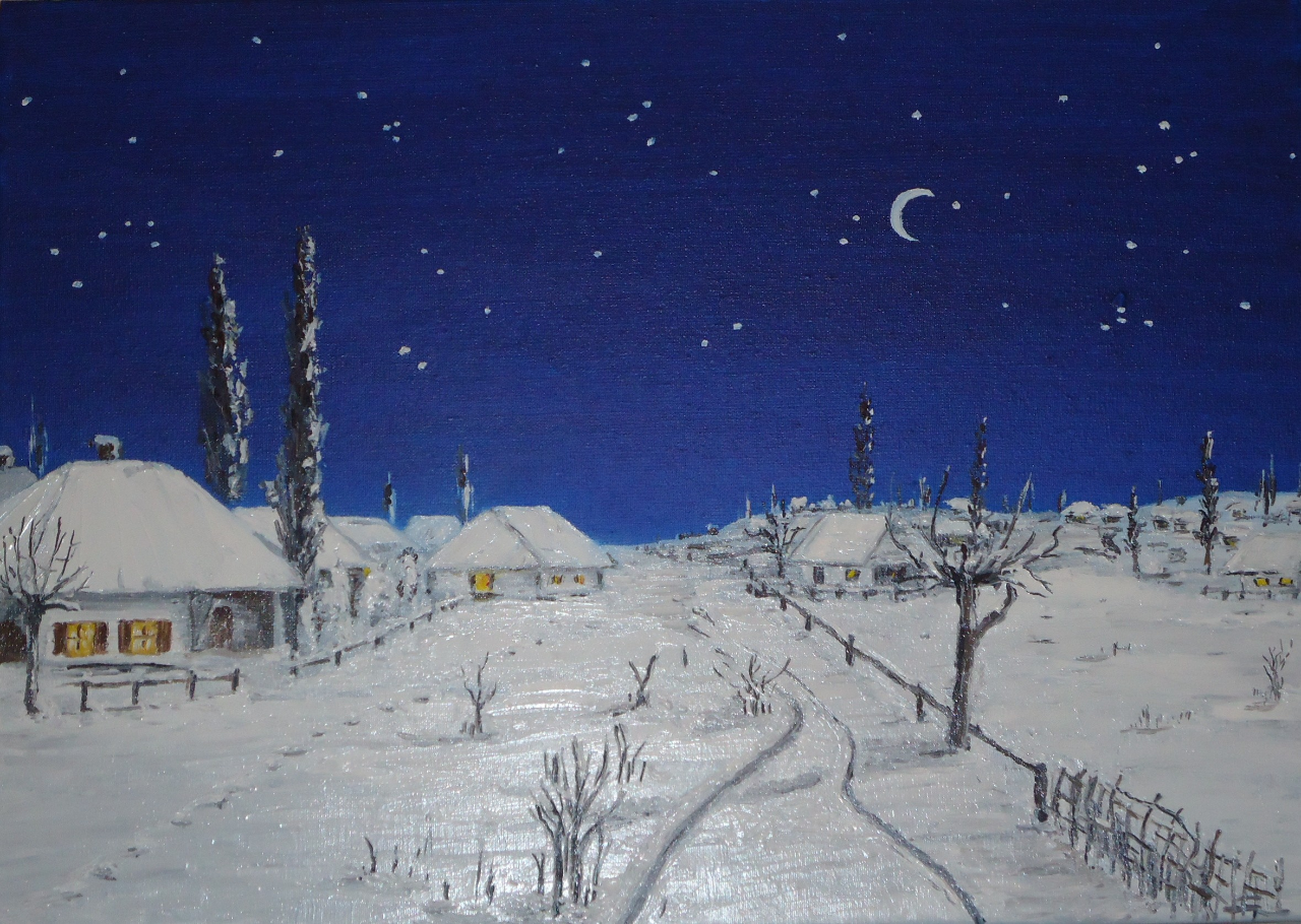 Месяц ночь перед рождеством. Вечера на хуторе близ Диканьки деревня. Деревня Диканька в ночь перед Рождеством. Украинский Хутор зимой. Месяц над селом.